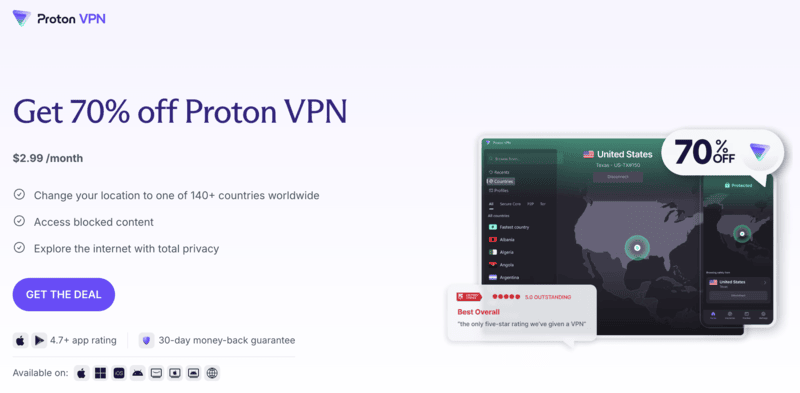 Proton VPN homepage