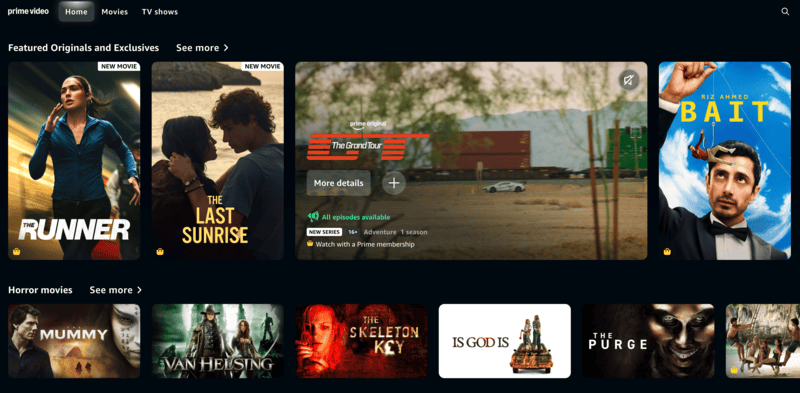 Amazon Prime Video home