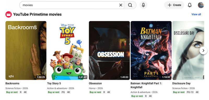 YouTube movie streaming